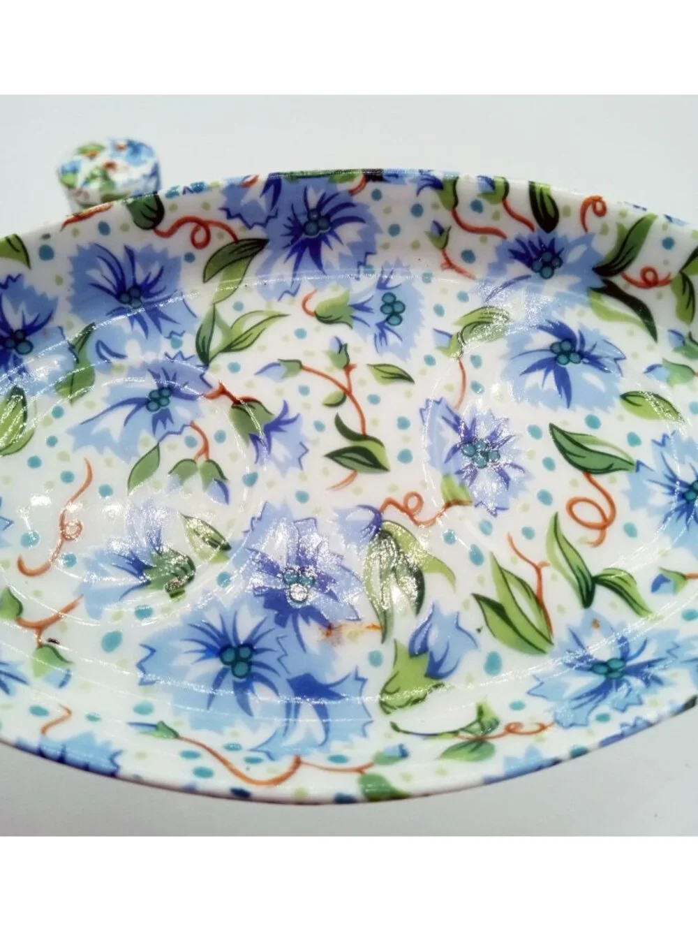 Ainsley Two's Company Salt Pepper Shakers Tray Blue Floral Ceramic Set